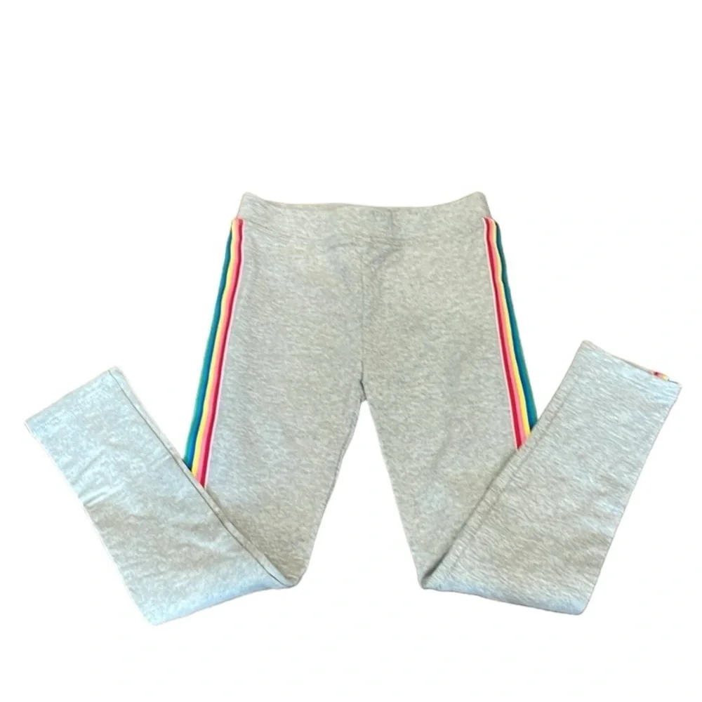 Kids Crewcuts grey with rainbow stripes.  Size 6-7